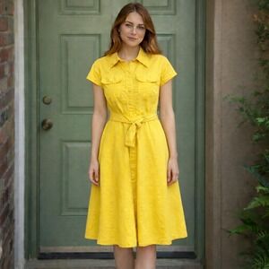 Vintage Foxy Lady San Francisco Yellow Shirt Dress Women Med Cali Retro Midi 70s